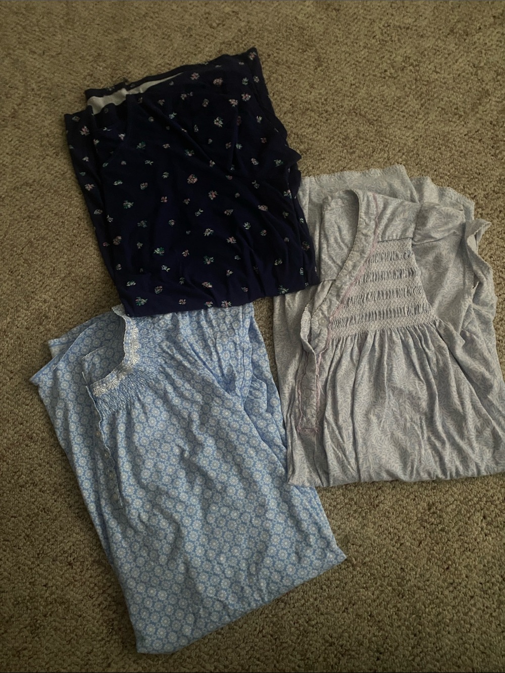 (3) XL Nightgowns, Cotton Blue Print